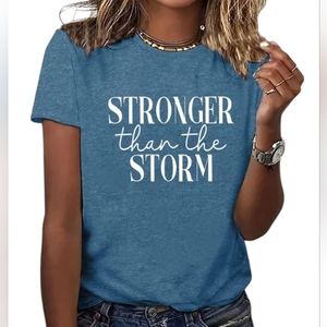 🆕 Women's Heathered Blue Short Sleeve Inspirational Screen Print T-shirt